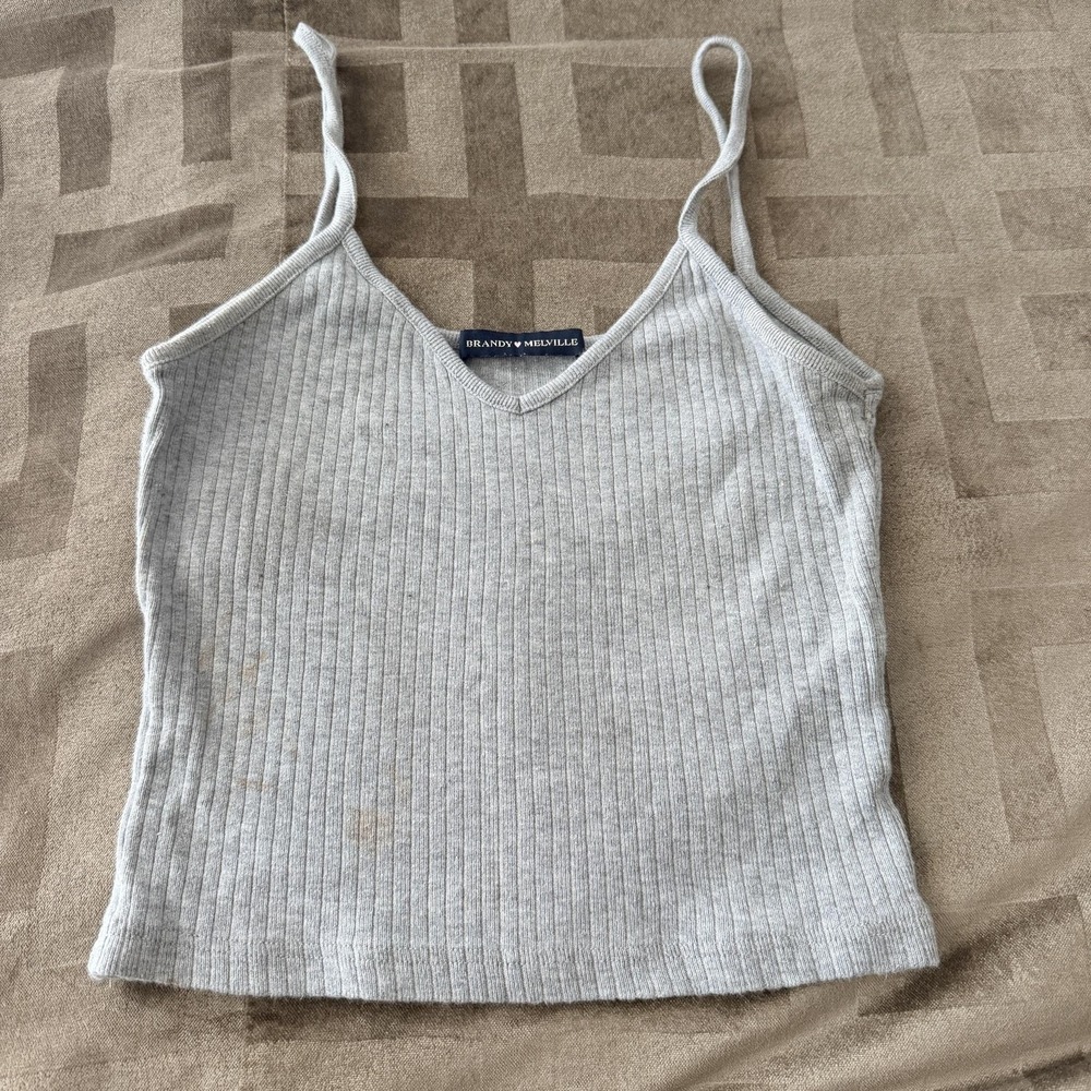 Brandy Melville Tank Top Women Small Gray Ribbed V Neck Camisole Made Italy Boho